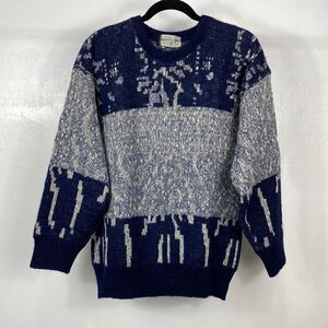 Paul Fourticq Vintage Alpaca Blend White Gray Crew Neck Pullover Sweater